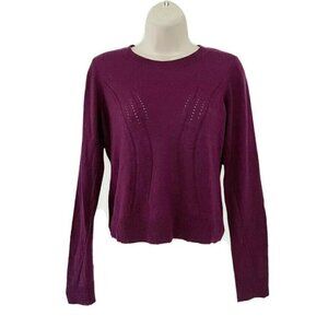 MILLY  Eggplant Purple Perforated Crewneck Pullover Wool Blend Sweater